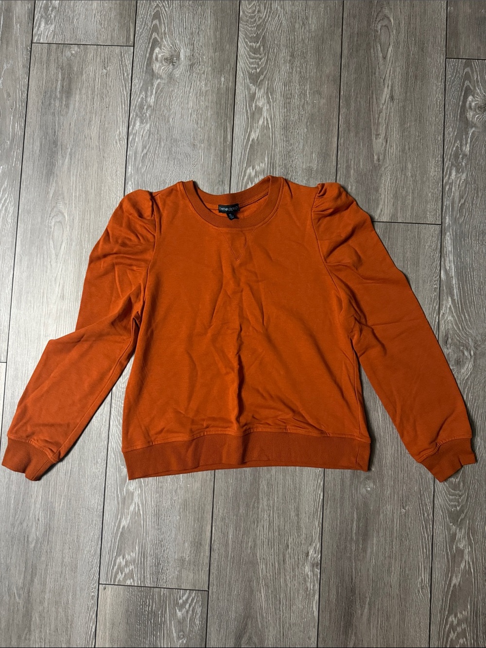 Cynthia Rowley Rust Orange Puff-Sleeve Sweatshirt